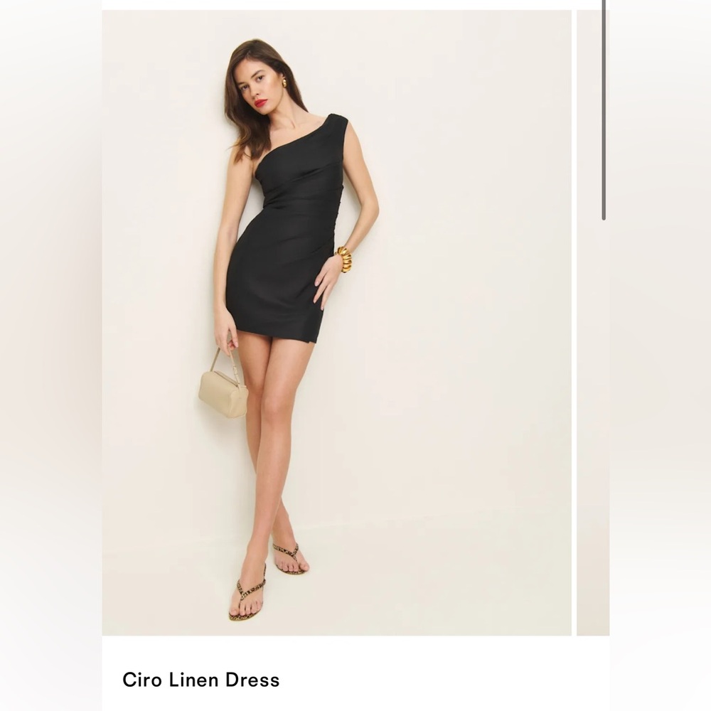Black One-Shoulder Linen Dress